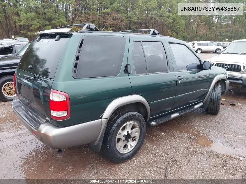 2000 Nissan Pathfinder Le/Se/Xe VIN: JN8AR07S3YW435867 Lot: 40884547