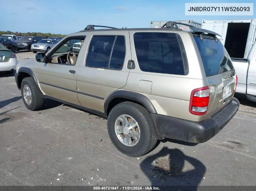 2001 Nissan Pathfinder Se VIN: JN8DR07Y11W526093 Lot: 40721647