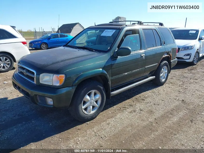 2001 Nissan Pathfinder Le VIN: JN8DR09Y11W603400 Lot: 40761169