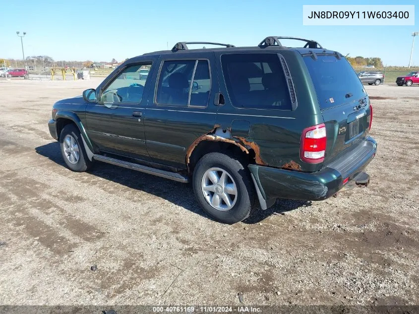 2001 Nissan Pathfinder Le VIN: JN8DR09Y11W603400 Lot: 40761169