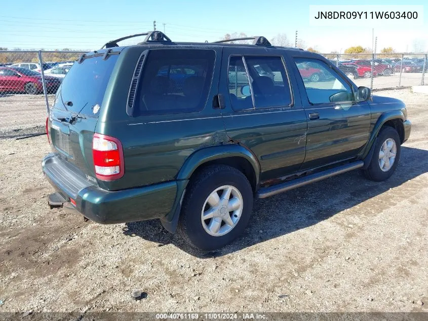 2001 Nissan Pathfinder Le VIN: JN8DR09Y11W603400 Lot: 40761169