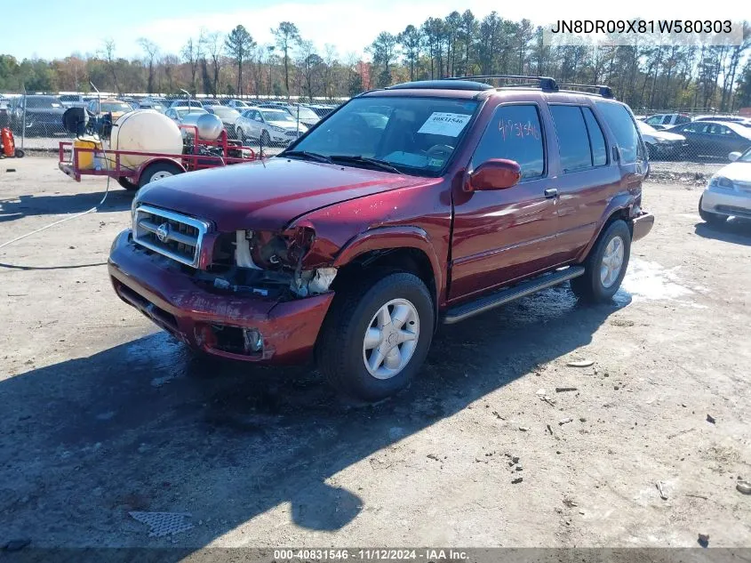 2001 Nissan Pathfinder Le VIN: JN8DR09X81W580303 Lot: 40831546