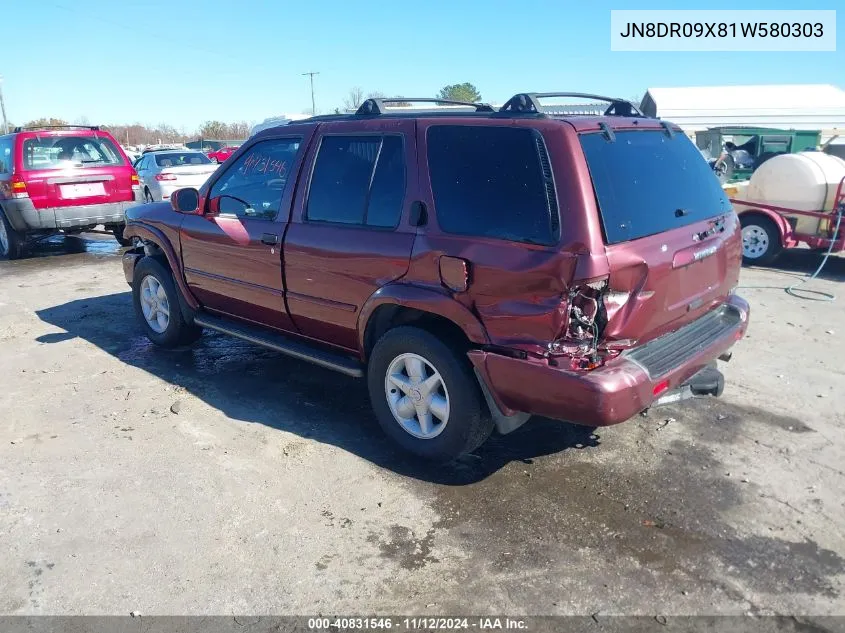 2001 Nissan Pathfinder Le VIN: JN8DR09X81W580303 Lot: 40831546