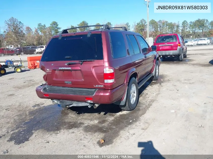 2001 Nissan Pathfinder Le VIN: JN8DR09X81W580303 Lot: 40831546