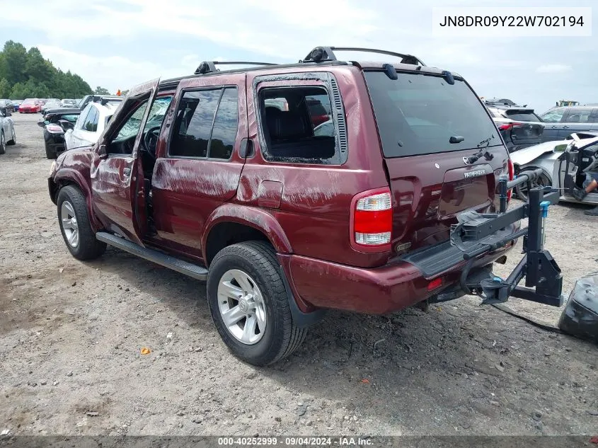 2002 Nissan Pathfinder Le VIN: JN8DR09Y22W702194 Lot: 40252999