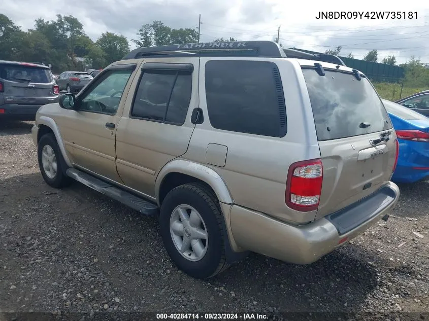 2002 Nissan Pathfinder Se VIN: JN8DR09Y42W735181 Lot: 40586238