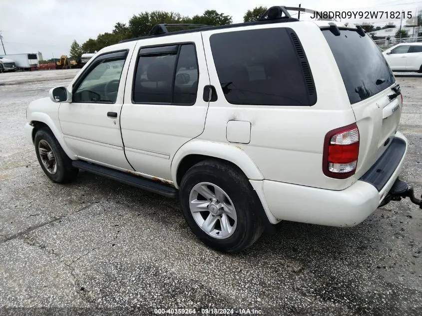 2002 Nissan Pathfinder Le VIN: JN8DR09Y92W718215 Lot: 40359264