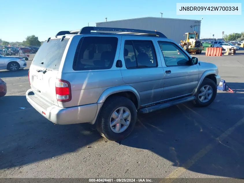 2002 Nissan Pathfinder Se VIN: JN8DR09Y42W700334 Lot: 40428481