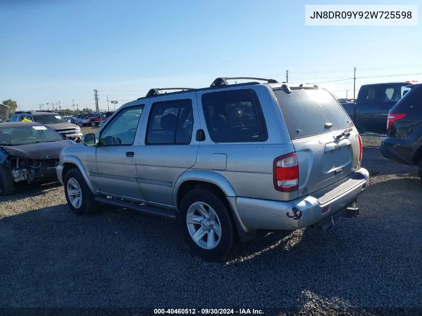 2002 Nissan Pathfinder Le/Se VIN: JN8DR09Y92W725598 Lot: 40460512