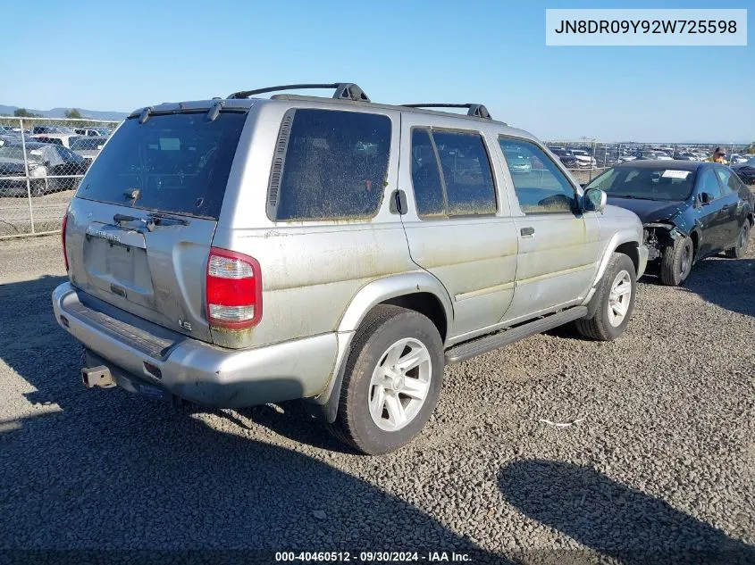 2002 Nissan Pathfinder Le/Se VIN: JN8DR09Y92W725598 Lot: 40460512