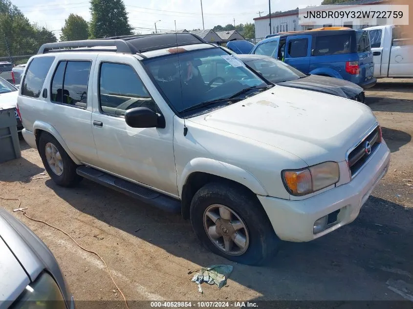 2002 Nissan Pathfinder Se VIN: JN8DR09Y32W722759 Lot: 40529854