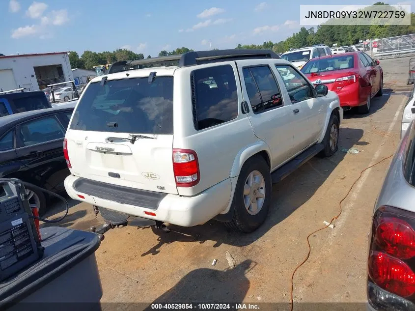 2002 Nissan Pathfinder Se VIN: JN8DR09Y32W722759 Lot: 40529854