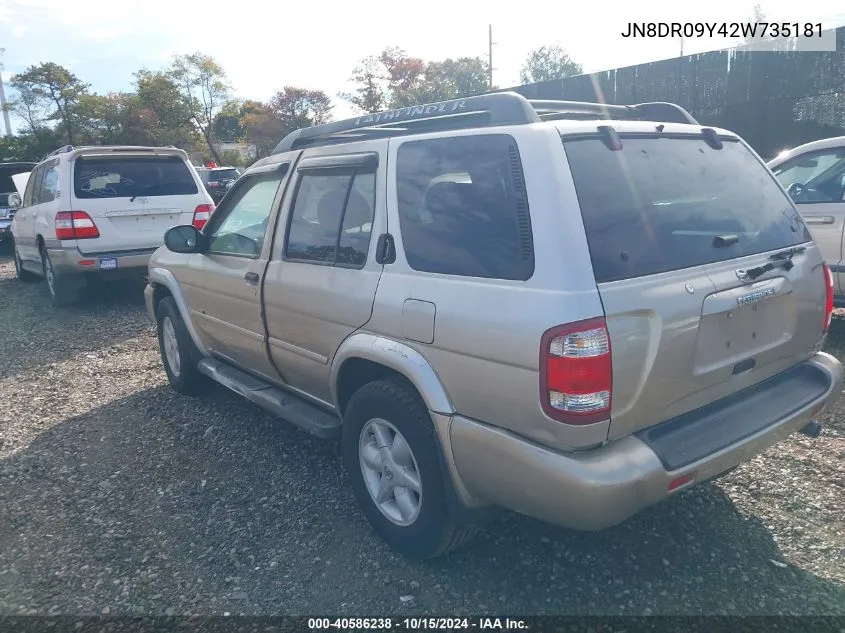 2002 Nissan Pathfinder Se VIN: JN8DR09Y42W735181 Lot: 40586238