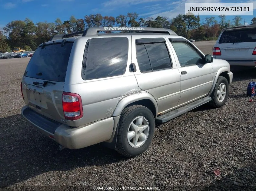 2002 Nissan Pathfinder Se VIN: JN8DR09Y42W735181 Lot: 40586238