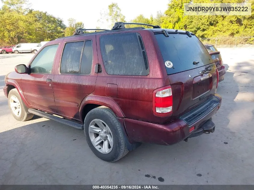 2003 Nissan Pathfinder Le/Se VIN: JN8DR09Y83W835222 Lot: 40354235