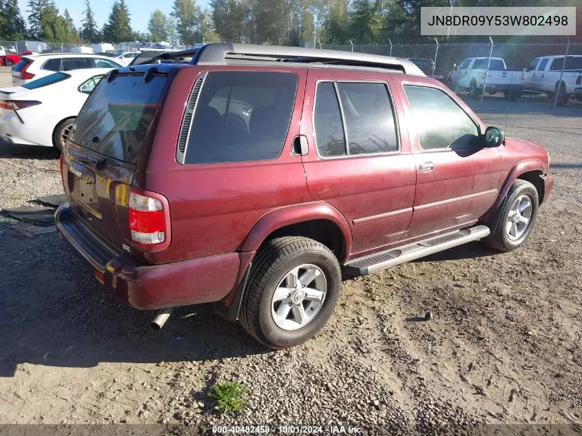 2003 Nissan Pathfinder Le/Se VIN: JN8DR09Y53W802498 Lot: 40482458