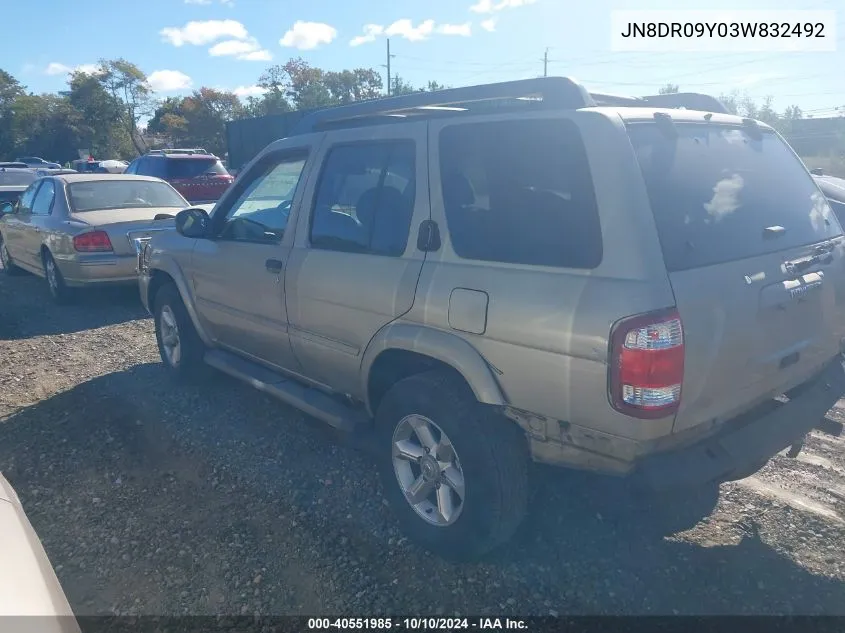 2003 Nissan Pathfinder Se VIN: JN8DR09Y03W832492 Lot: 40551985