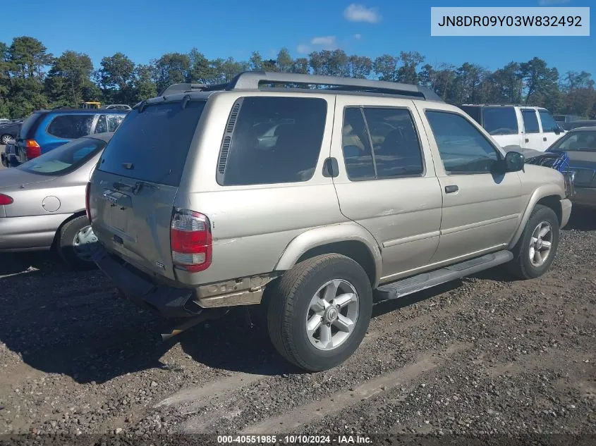 2003 Nissan Pathfinder Se VIN: JN8DR09Y03W832492 Lot: 40551985