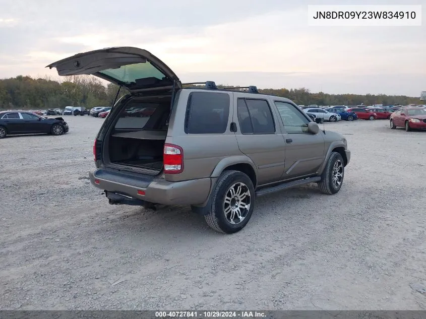 2003 Nissan Pathfinder Le VIN: JN8DR09Y23W834910 Lot: 40727841