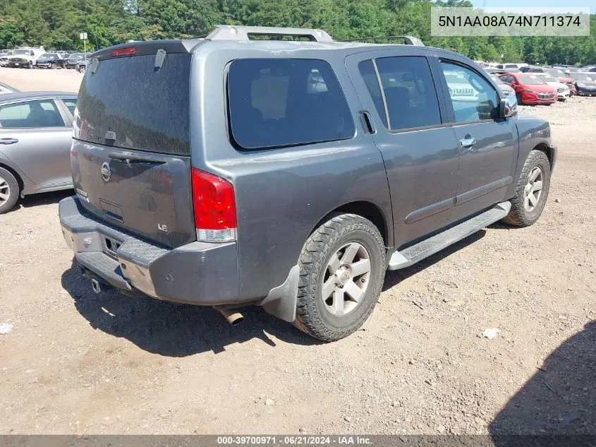 2004 Nissan Pathfinder Armada Le VIN: 5N1AA08A74N711374 Lot: 39700971