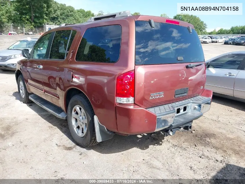 2004 Nissan Pathfinder Armada Se Off-Road VIN: 5N1AA08B94N704158 Lot: 39859433