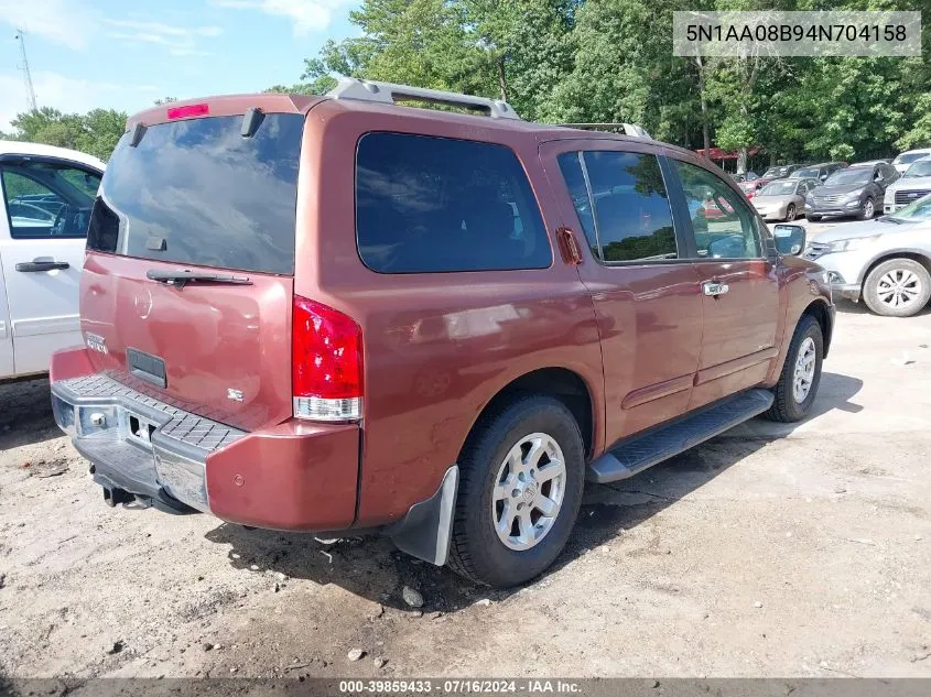 2004 Nissan Pathfinder Armada Se Off-Road VIN: 5N1AA08B94N704158 Lot: 39859433