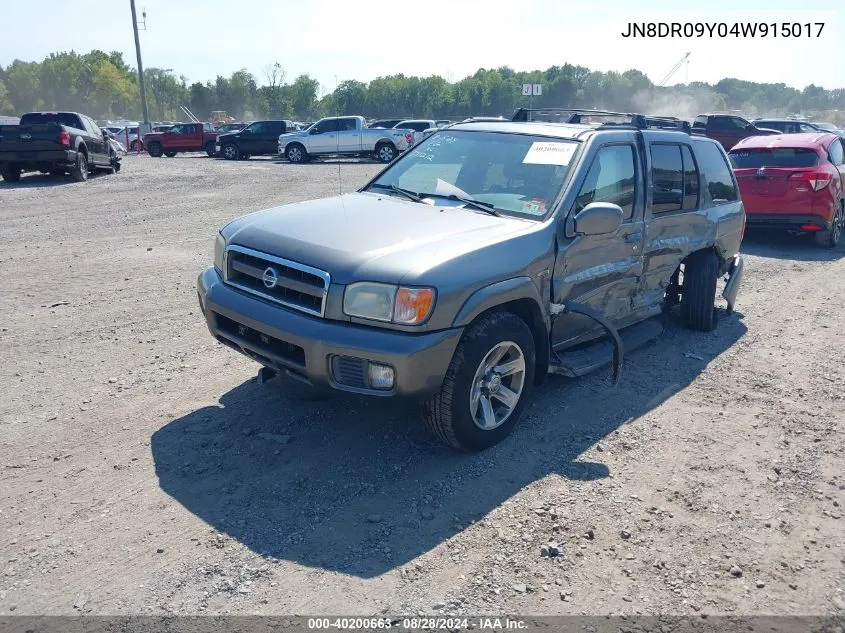 2004 Nissan Pathfinder Le Platinum VIN: JN8DR09Y04W915017 Lot: 40200663