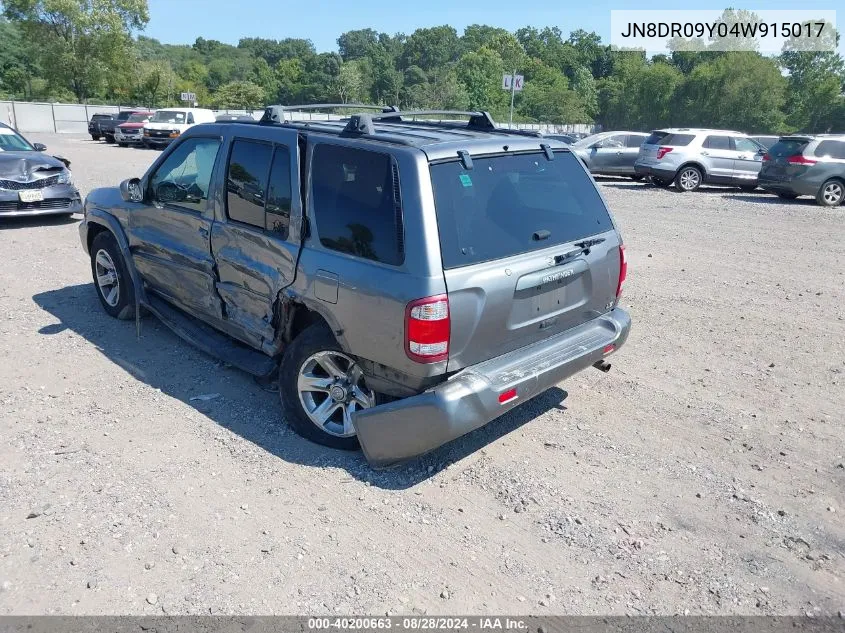 2004 Nissan Pathfinder Le Platinum VIN: JN8DR09Y04W915017 Lot: 40200663