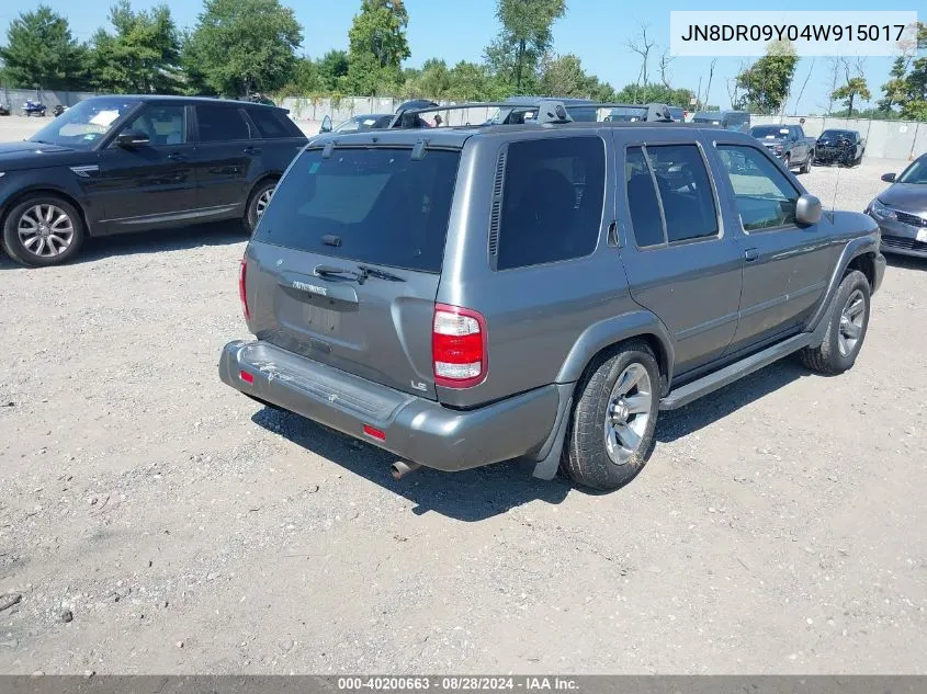 2004 Nissan Pathfinder Le Platinum VIN: JN8DR09Y04W915017 Lot: 40200663