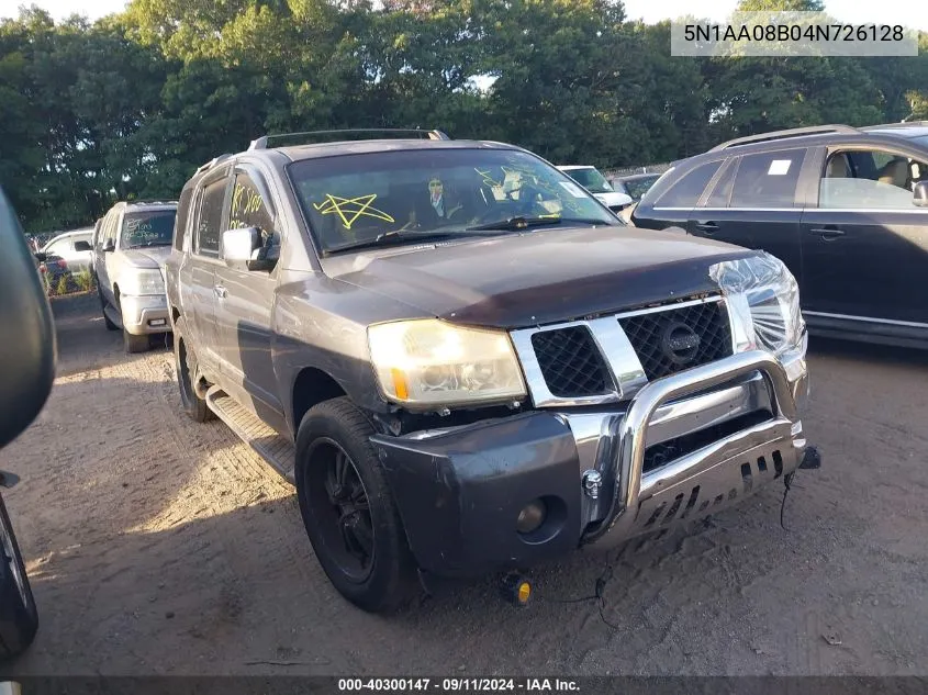 2004 Nissan Pathfinder Armada Le VIN: 5N1AA08B04N726128 Lot: 40300147