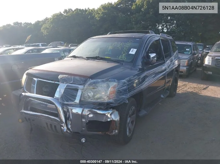 2004 Nissan Pathfinder Armada Le VIN: 5N1AA08B04N726128 Lot: 40300147