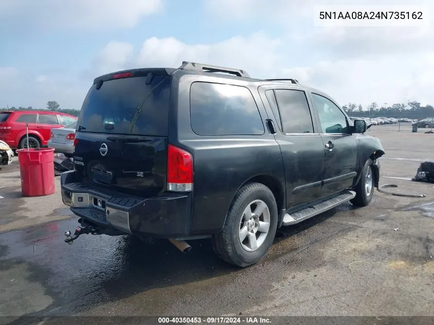 2004 Nissan Pathfinder Armada Se VIN: 5N1AA08A24N735162 Lot: 40350453