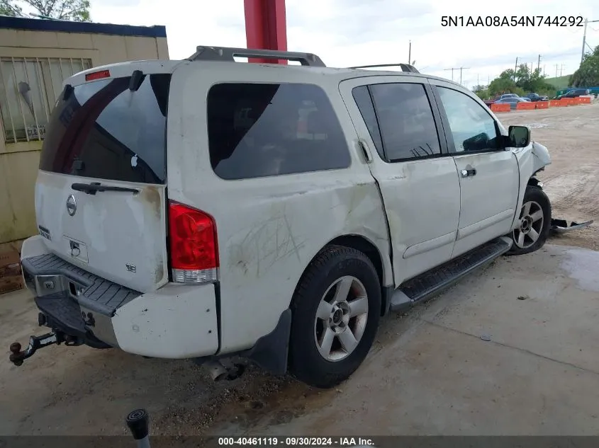 2004 Nissan Pathfinder Armada Se VIN: 5N1AA08A54N744292 Lot: 40461119