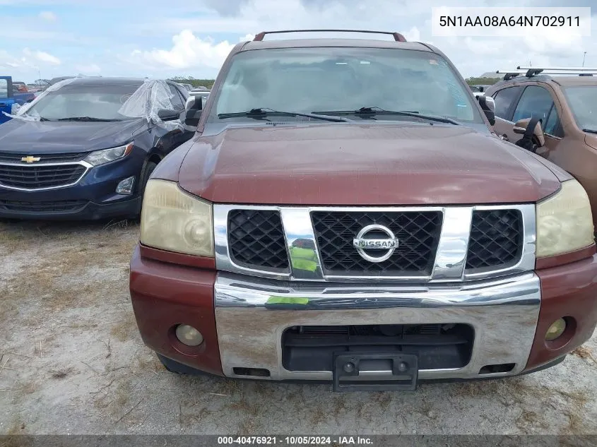 2004 Nissan Pathfinder Armada Le VIN: 5N1AA08A64N702911 Lot: 40476921