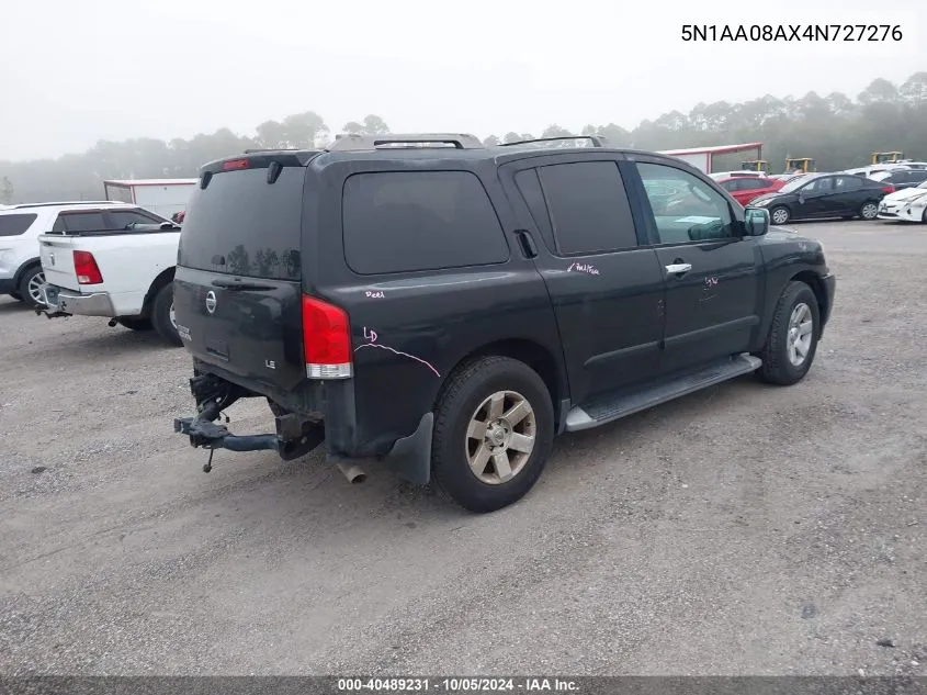 2004 Nissan Pathfinder Armada Se/Le VIN: 5N1AA08AX4N727276 Lot: 40489231