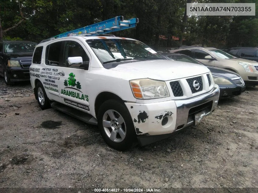 2004 Nissan Pathfinder Armada Se VIN: 5N1AA08A74N703355 Lot: 40514827