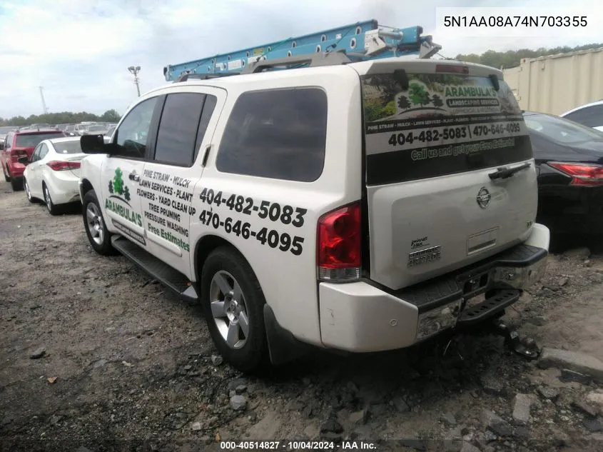 2004 Nissan Pathfinder Armada Se VIN: 5N1AA08A74N703355 Lot: 40514827