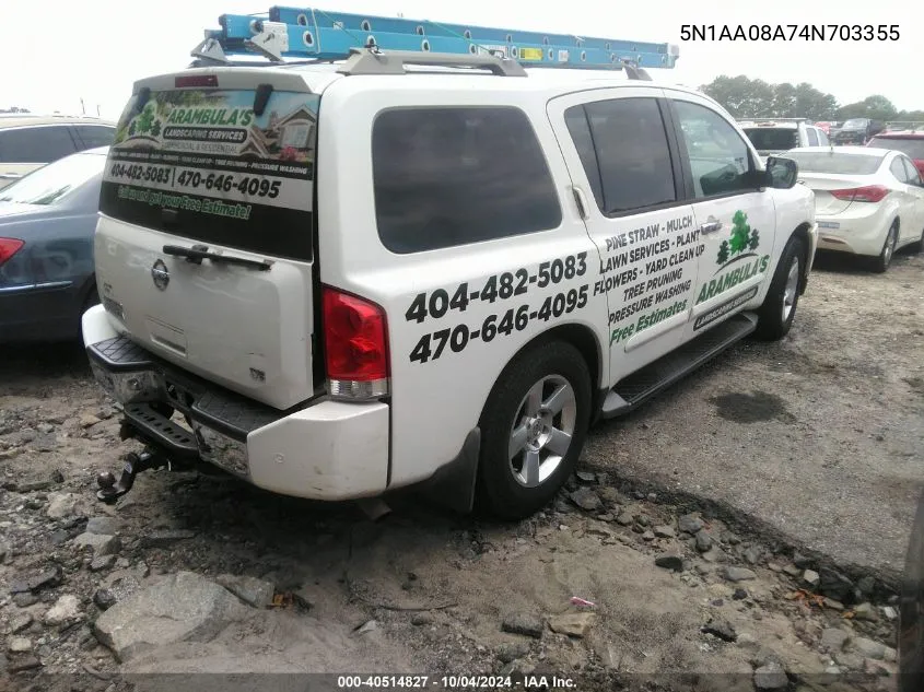 2004 Nissan Pathfinder Armada Se VIN: 5N1AA08A74N703355 Lot: 40514827