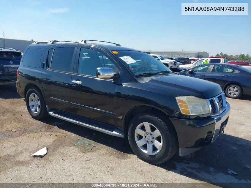 2004 Nissan Pathfinder Armada Le VIN: 5N1AA08A94N743288 Lot: 40644793