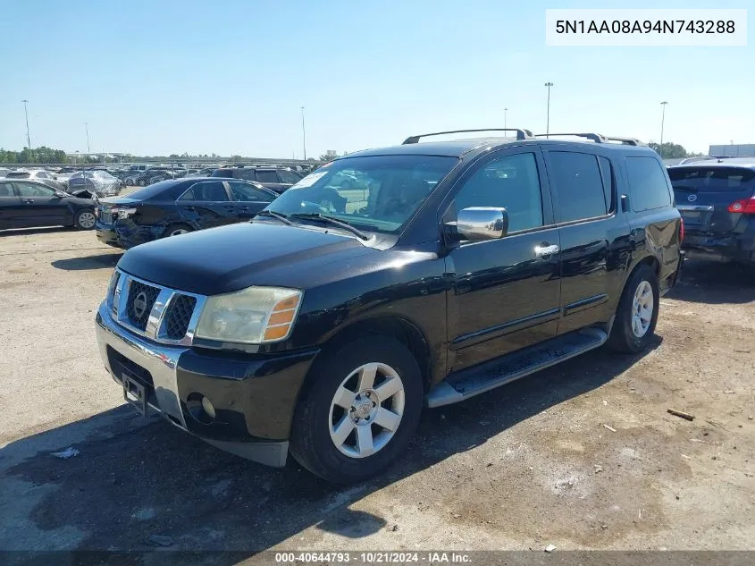 2004 Nissan Pathfinder Armada Le VIN: 5N1AA08A94N743288 Lot: 40644793