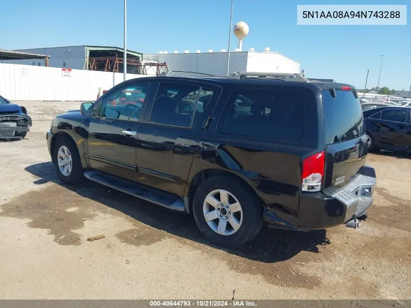 2004 Nissan Pathfinder Armada Le VIN: 5N1AA08A94N743288 Lot: 40644793