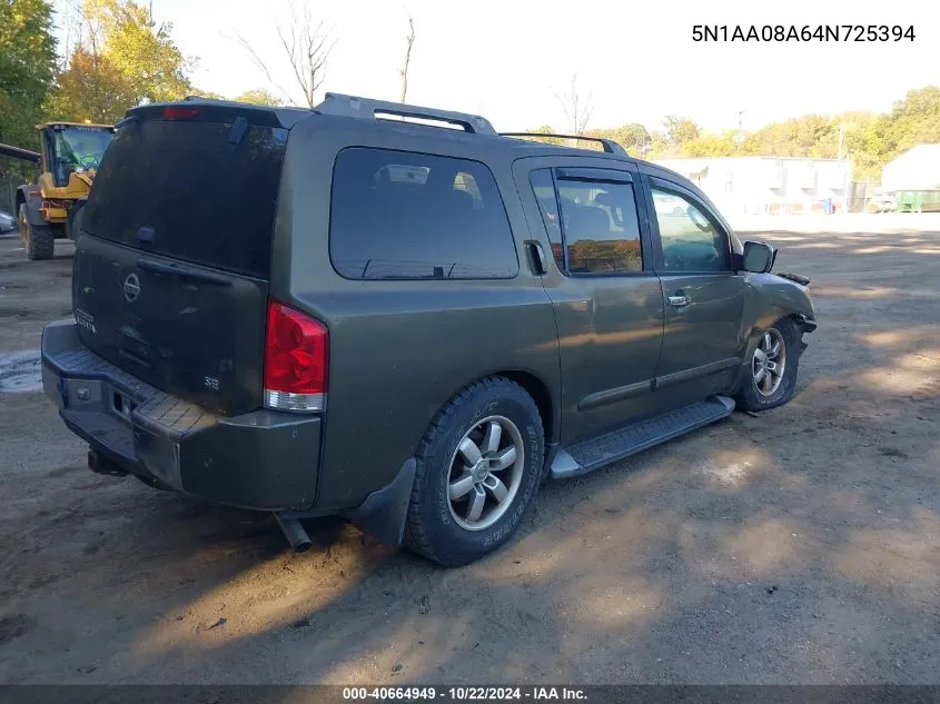 2004 Nissan Pathfinder Armada Se VIN: 5N1AA08A64N725394 Lot: 40664949