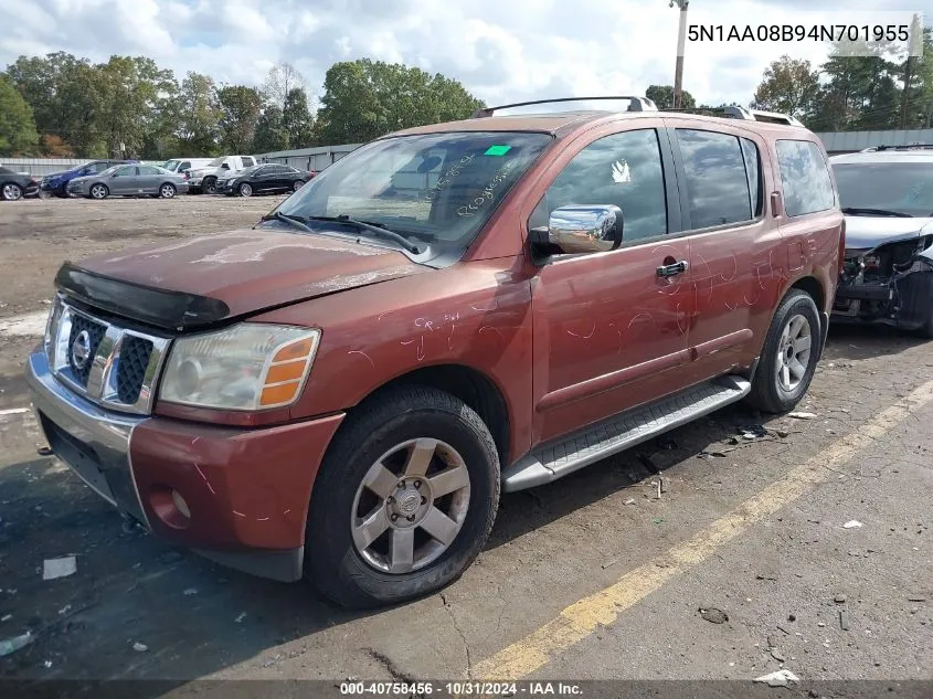 5N1AA08B94N701955 2004 Nissan Pathfinder Armada Le