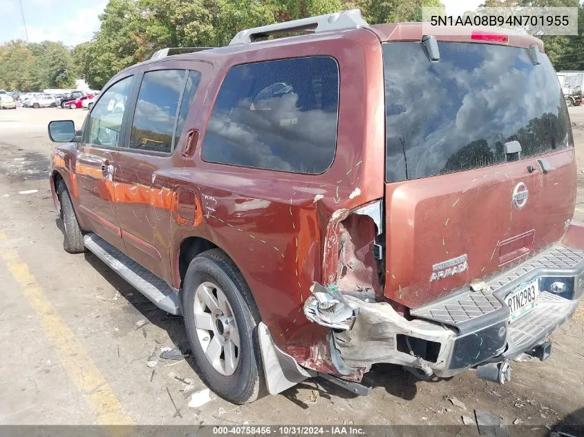 5N1AA08B94N701955 2004 Nissan Pathfinder Armada Le