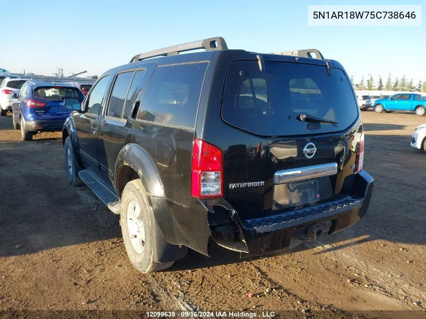 2005 Nissan Pathfinder Le/Se/Xe VIN: 5N1AR18W75C738646 Lot: 12099639