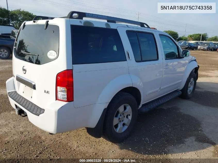 2005 Nissan Pathfinder Se VIN: 5N1AR18U75C743358 Lot: 39503320