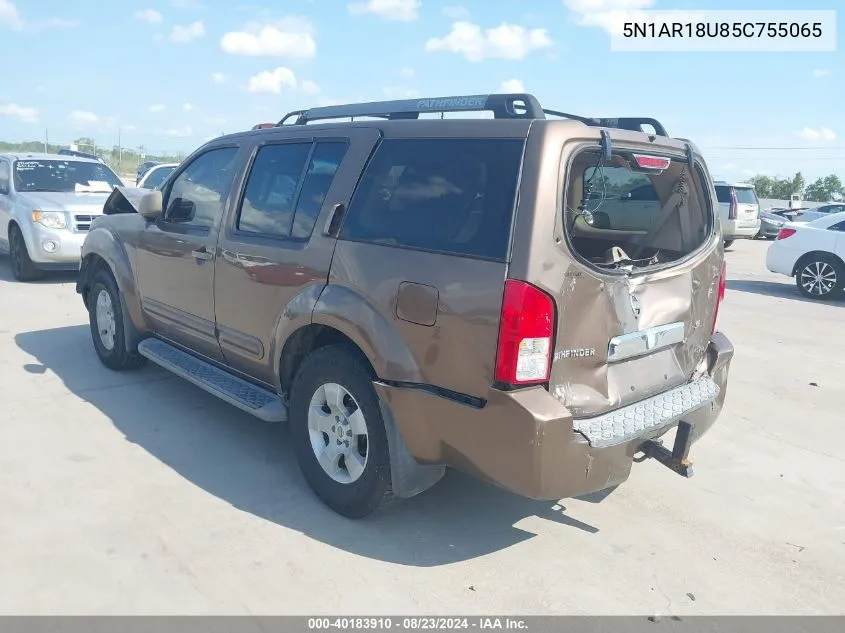 2005 Nissan Pathfinder Se VIN: 5N1AR18U85C755065 Lot: 40183910