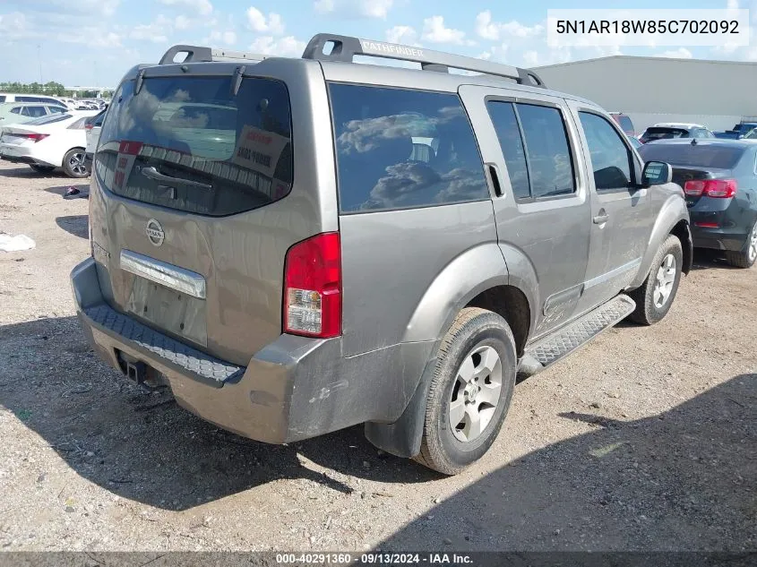 2005 Nissan Pathfinder Xe VIN: 5N1AR18W85C702092 Lot: 40291360