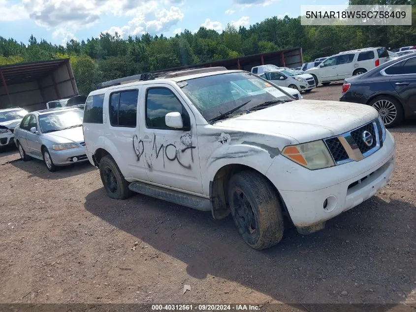 2005 Nissan Pathfinder Se VIN: 5N1AR18W55C758409 Lot: 40312561