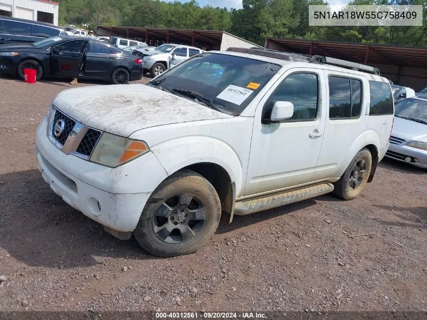 2005 Nissan Pathfinder Se VIN: 5N1AR18W55C758409 Lot: 40312561